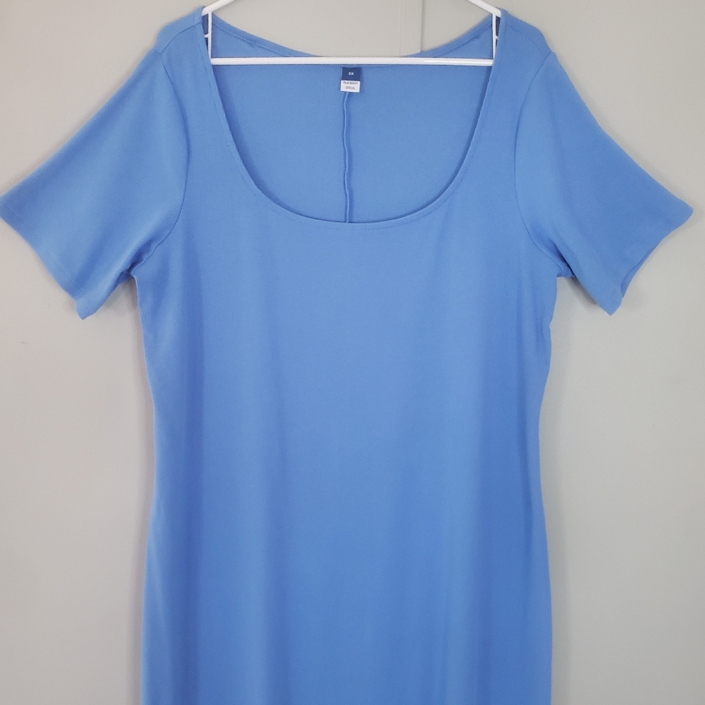 Old Navy Cloisonne Blue Fitted Rib-Knit Scoop-Neck Midi Dress - Picture 3 of 11